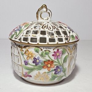 Schumann Lidded Bowl Dresden Flowers Trinket Box Vintage